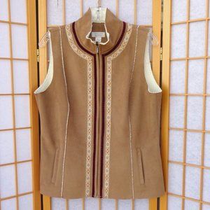 Faux Suede Vest Ribbon-trim Sherpa-lined Easy-wash